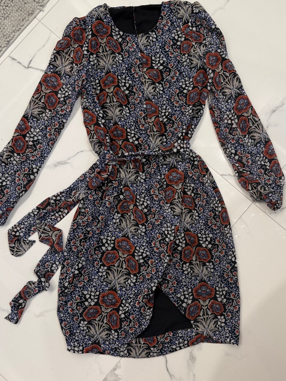 Walter Baker NWT Melissa Dress Navy Pansy Tie-Waist Midi Dress